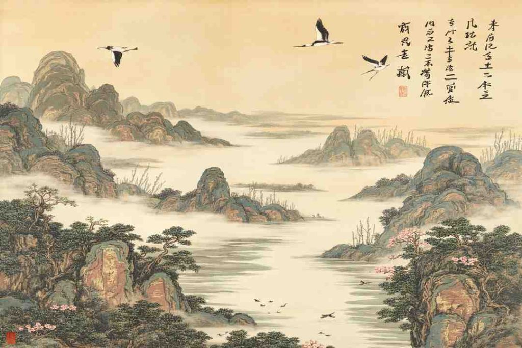 poetry in tang dynasty landscape scroll