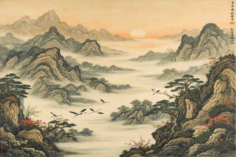 drinking alone by moonlight landscape scroll