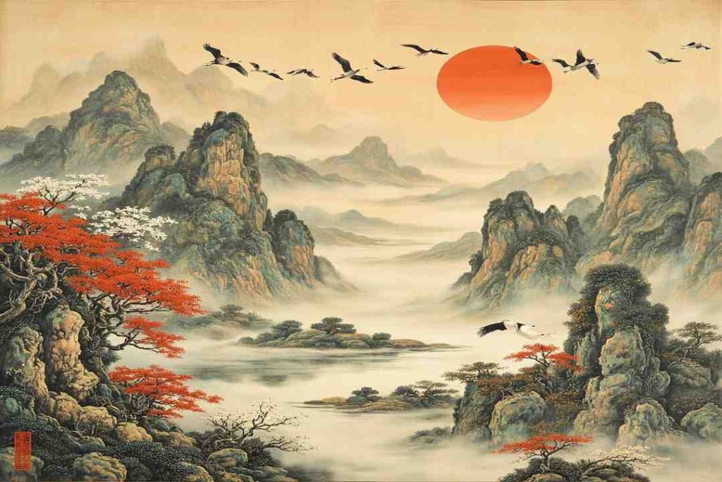 spring view du fu landscape scroll