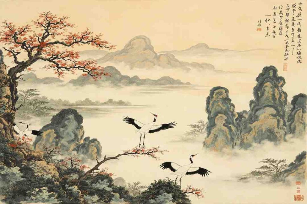 wang wei poetry landscape scroll