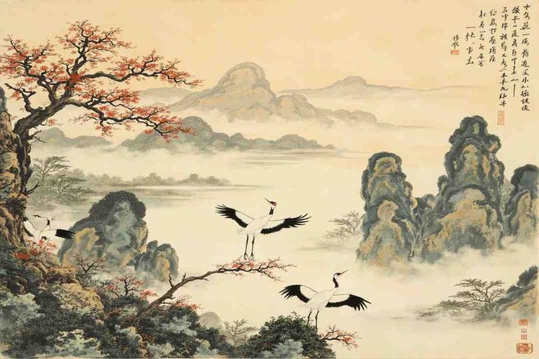 wang wei poetry landscape scroll