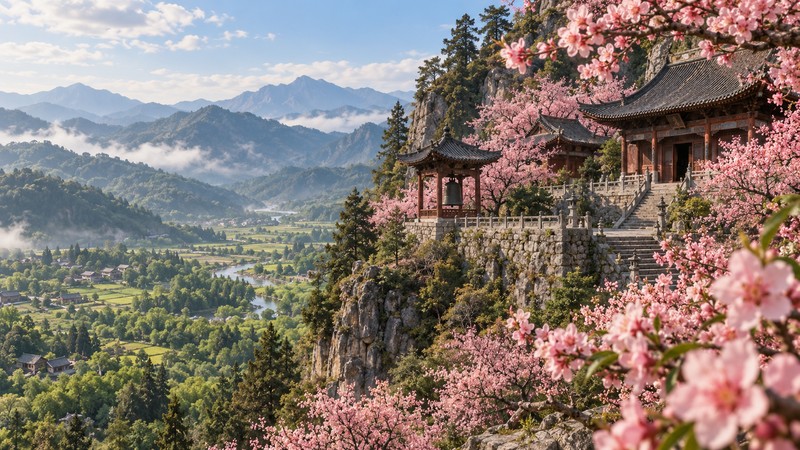 Main scene illustrating Bai Juyi Peach Blossom at Dalin Temple Meaning: Season and Translation