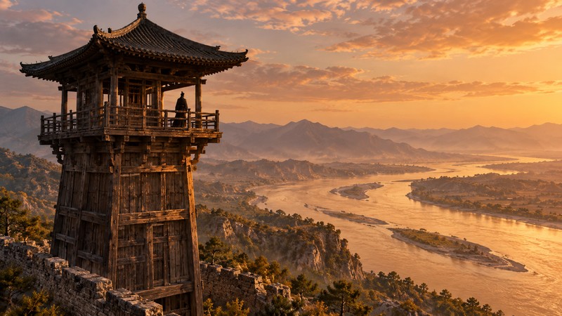 Main scene illustrating On the Stork Tower Poem Meaning: View, Ambition, and Translation Notes