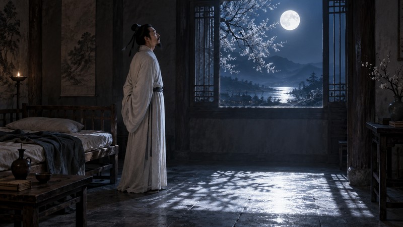 Main scene illustrating Quiet Night Thought by Li Bai: Meaning, Moonlight, and Translation