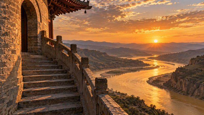 Key imagery and setting for Wang Zhihuan On The Stork Tower Poem Meaning: Notes