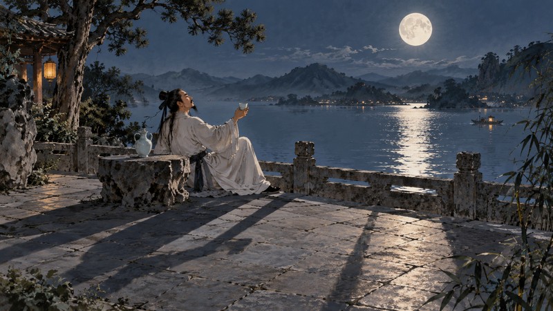 Drinking Alone By Moonlight Li Bai Meaning: Moon Image and Translation Notes - central imagery