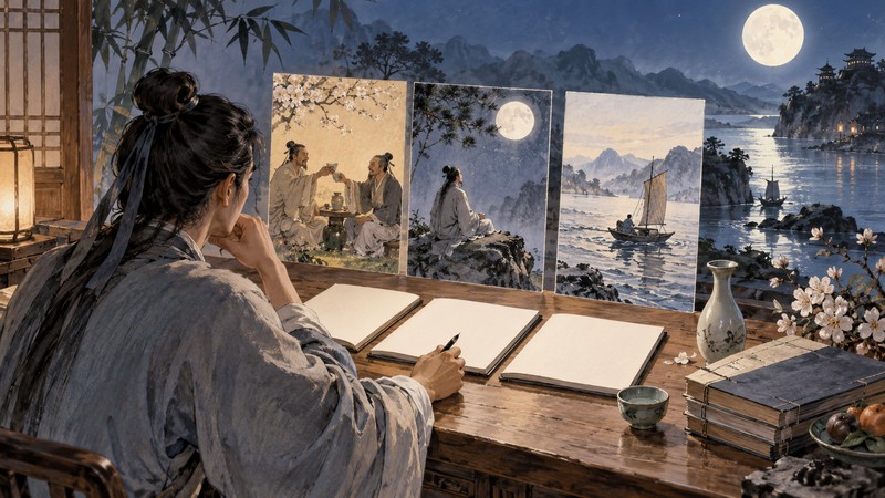 Drinking Alone By Moonlight Li Bai Meaning: Moon Image and Translation Notes - reading and translation context